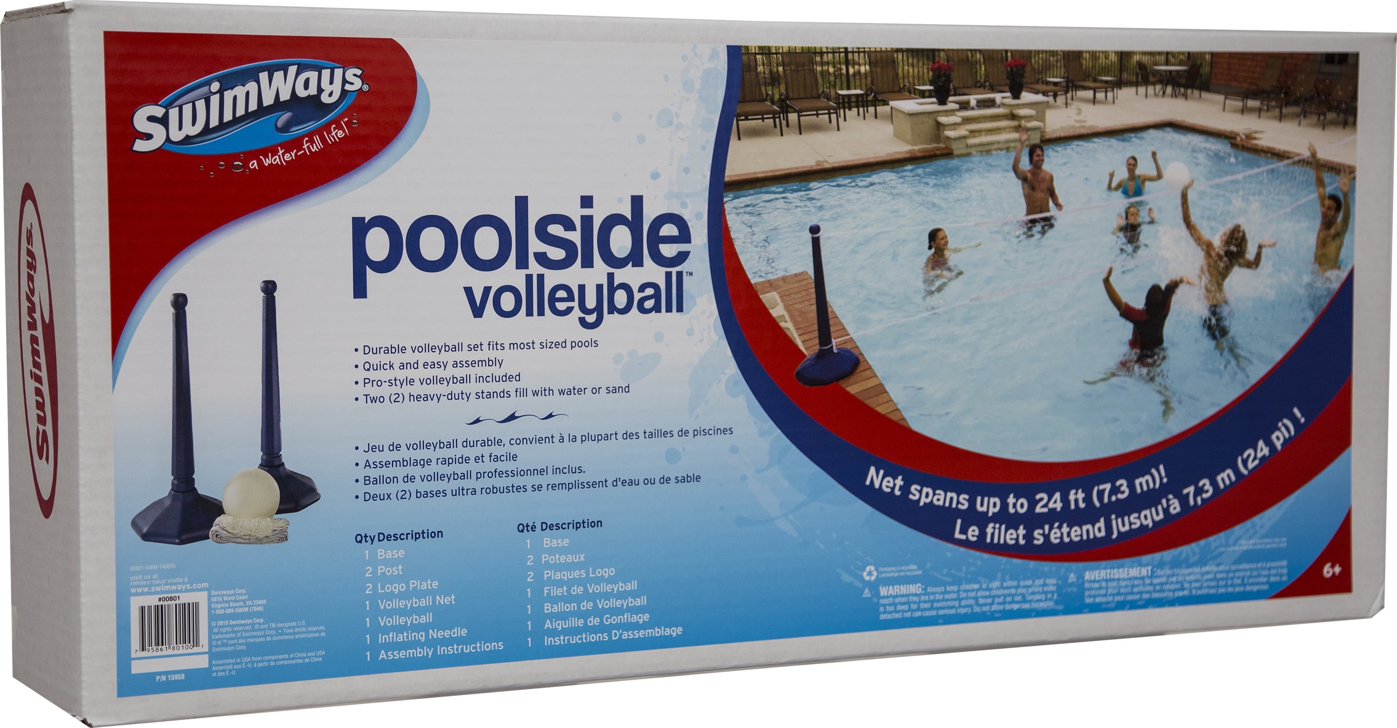 SwimWays Poolside Volleyball Set for Inground Swimming Pools