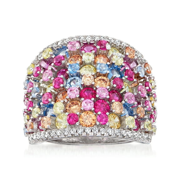 Ross-Simons 4.10 ct. t.w. Multicolored Simulated Sapphire and .20 ct. t.w. CZ Wide Ring in Sterling Silver, Women's, Adult