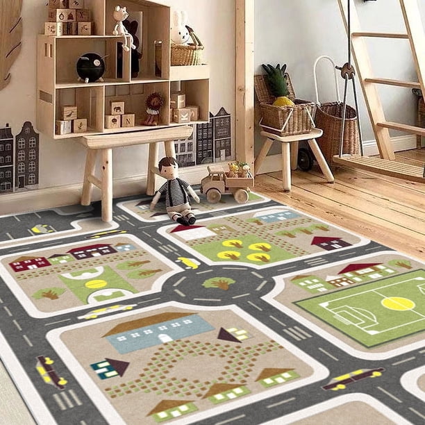 Alfombra de juego infantil para gatear con diseño de pista de coches para dormitorio de niño 120 x 160 cm (3)