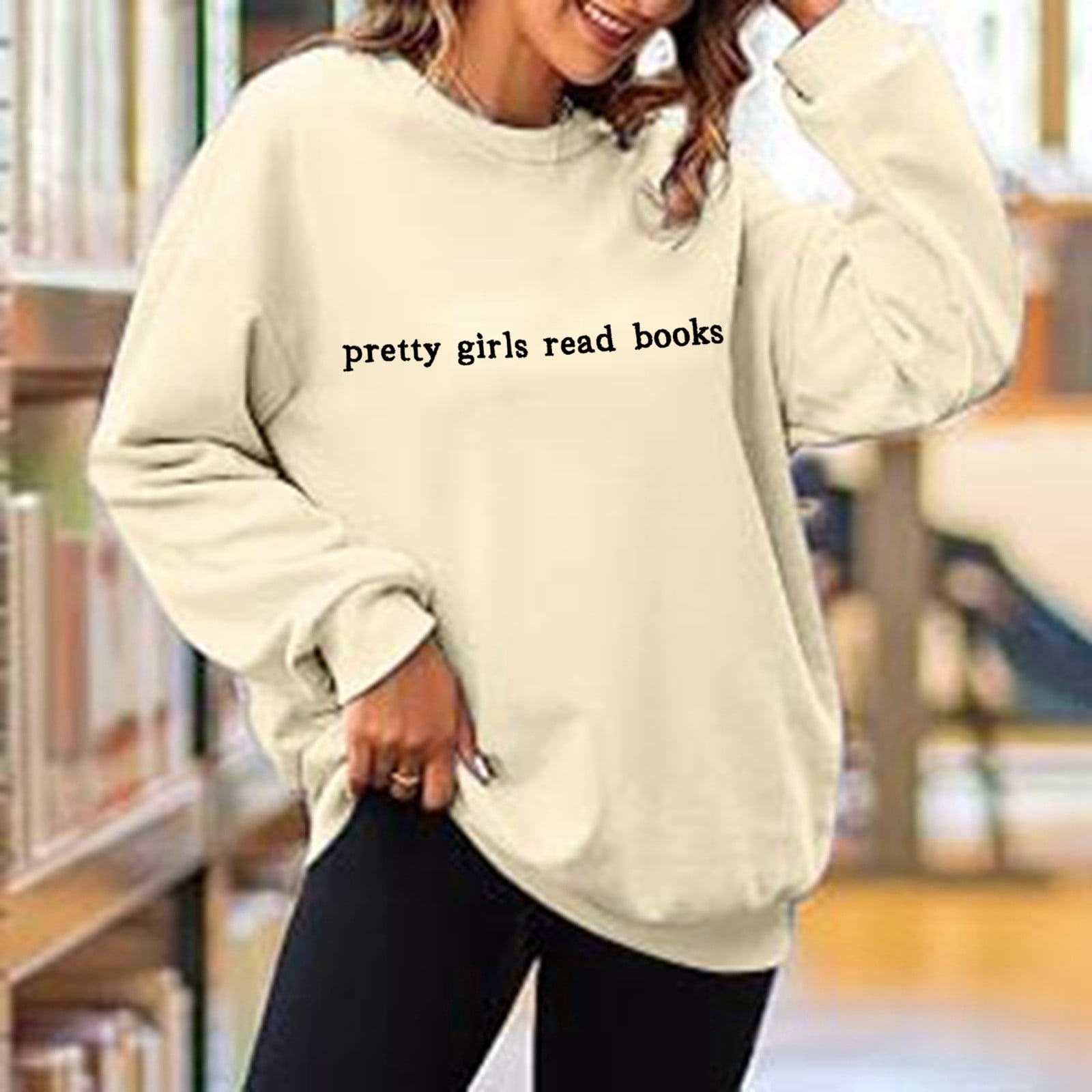 Women's Fall/Winter Fashion Casual Letters Print Loose Long Sleeve Crew Neck Hoodie No Hoodie Sweatshirt Front Zip Jacket Women Active Hoodie Women Baseball Hoodies Women Pretty Sweater Women