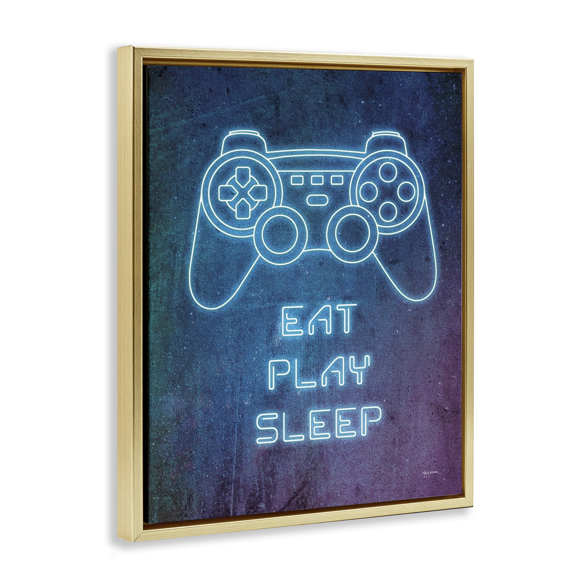 Stupell Industries Eat Play Sleep Neon Typography Painting Gold Floater Framed Art Print Wall Art, 17 x 21