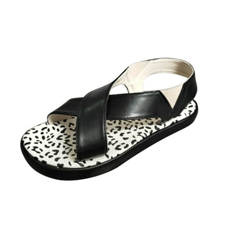 

Womens Slip on Sandals Summer Fashion Leopard Platform Sandals Cross Strap Open Toe Slingback Sandal Walking Shoes