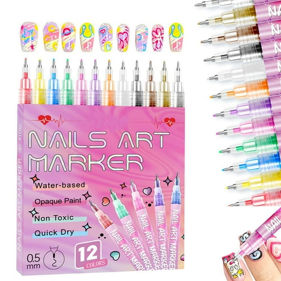 12 Colors Nail Art Pens Set, 3d Quick-Dry 0.5mm Nail Polish Pens, Nail Art Markers Polish Pen, Nail Art Painted Pen Kit for Nails Art Design Manicure Nail Diy Decoration for Intricate Designs