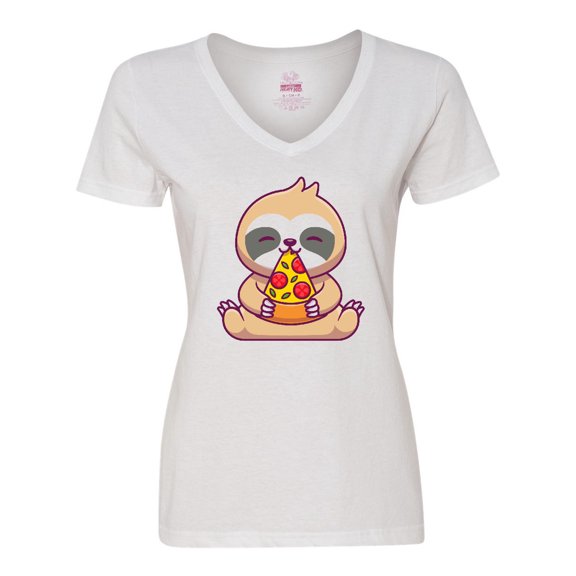Inktastic Sloth Pizza Women's V-Neck T-Shirt