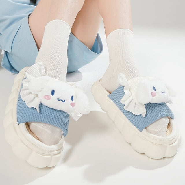 Zapatillas de lino de dibujos animados Sanrio Kuromi Hellokitty Cinnamoroll para mujer, Zapatillas de casa cómodas de suela suave, regalo de primavera y verano para niña