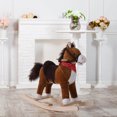 thumbnail image 2 of Plush Rocking Horse for Kids with Realistic Sounds and Red Scarf, Safe Ride on Toy for Toddlers Over 3 Years Old, Brown, 2 of 11