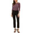 thumbnail image 2 of INSPIRE CHIC Blouse Tricot Extensible à Encolure Bateau à Manches 3/4 pour Femme pour le Travail, 2 of 6