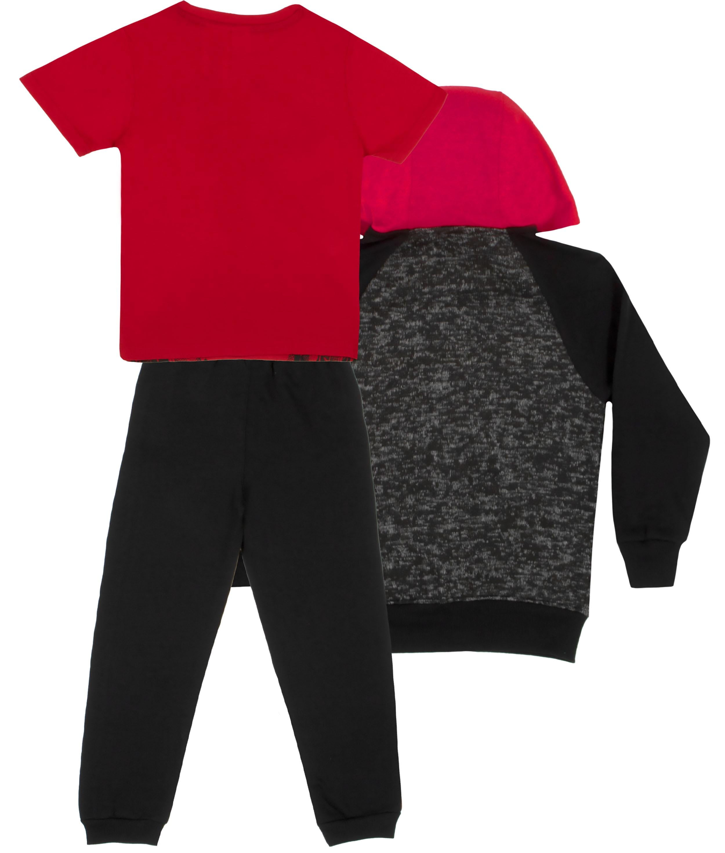 Marvel Spiderman Boys 3 Piece Fleece Pants Set, Spider-Man Zip-Up Hoodie, T-Shirt, and Pants 3-Pack Bundle Set (Size 4-16)