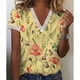 thumbnail image 3 of Camisa con estampado floral para mujer, manga corta, cuello en V, ribete de encaje, elegante camisa para mujer para el trabajo diario, citas, amarillo S, 3 of 6