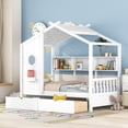 thumbnail image 1 of Lit Maisonnette en Bois Blanc Format Simple avec 2 Tiroirs - Lit Maisonnette pour Enfants, 1 of 8