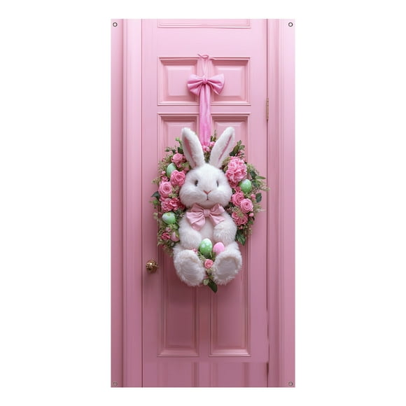 Lksixu Easter Decorations Easter Bunny Wreath Door Flag Door Hanging Door Cover Decoration Spring Easter Decor for Front Door Festive Easter Ornaments Spring Decor for Party Holiday