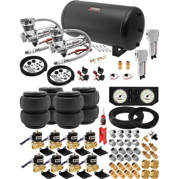 Vixen Air Suspension Kit for Truck/Car Bag/Air Ride/Spring. On Board System- Dual 200psi Compressor, 6 Gallon Tank. For Boat Lift,Towing,Lowering,Load Leveling,Onboard Train Horn VXX1208FW/4863DCF