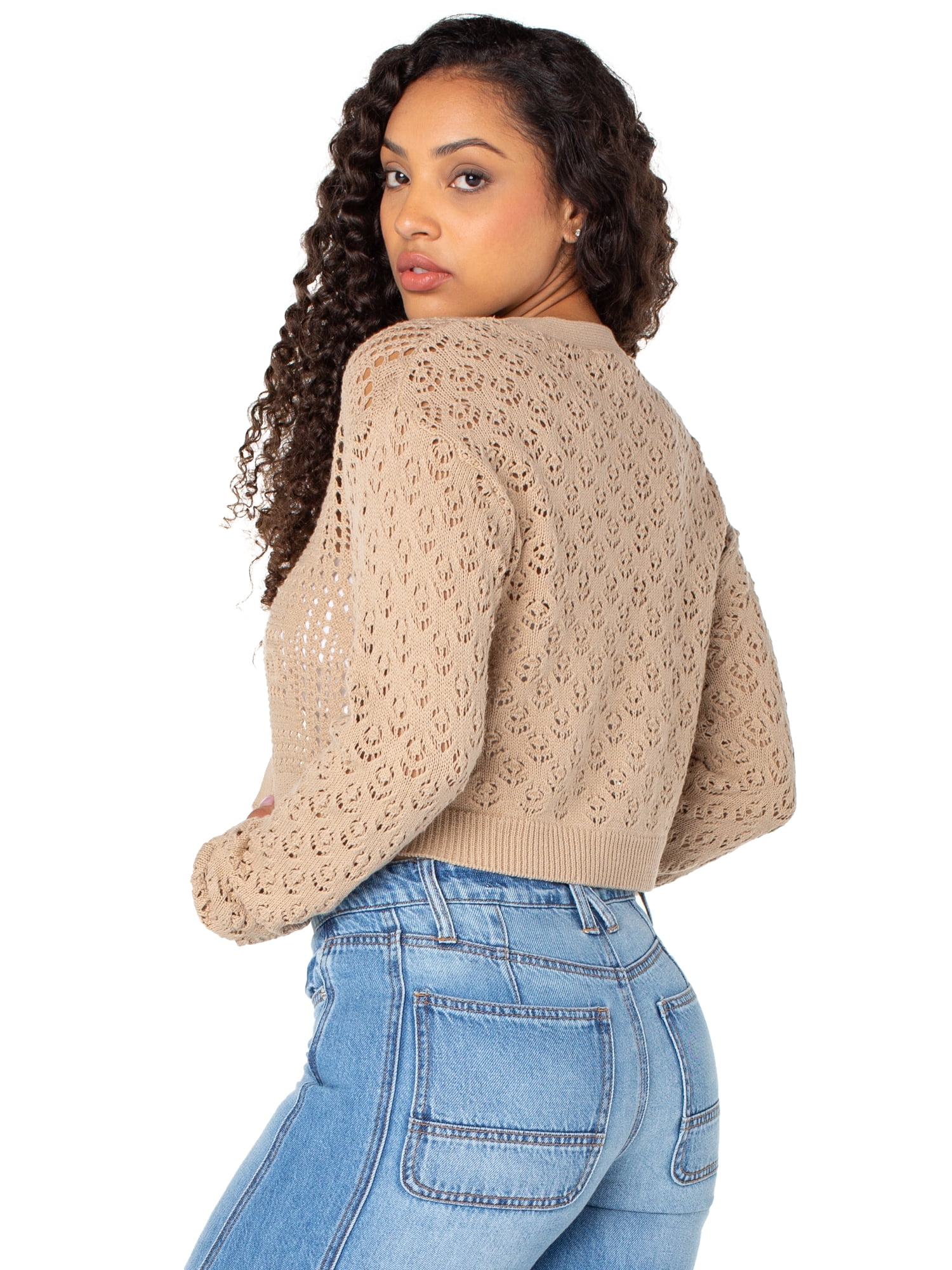 Celebrity Pink Women's and Women's Plus Tie Front Crochet Cardigan, Sizes XS-XXXL