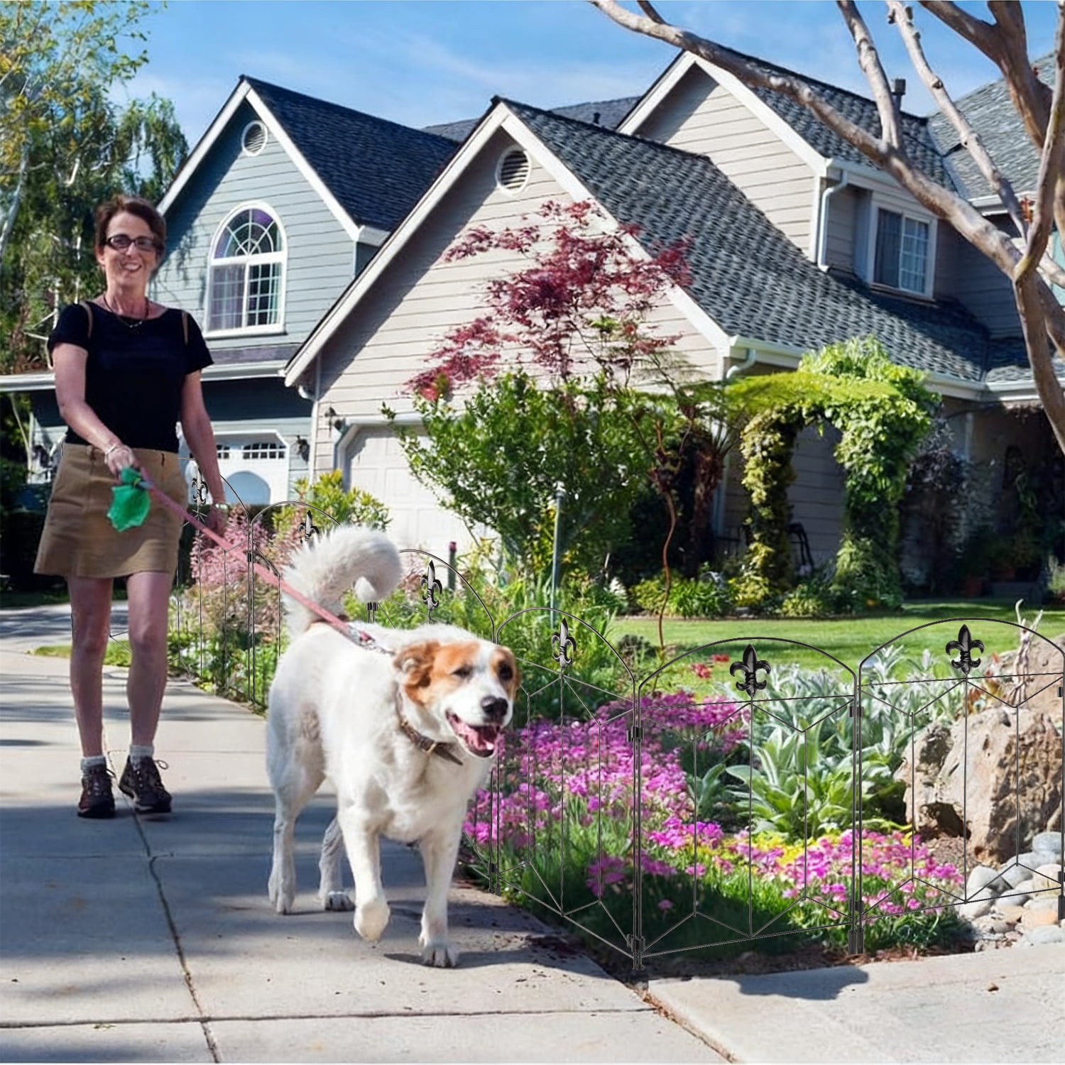 Decorative Garden Fence 10 Pack, 24in H x 12.5in L Arched No Dig Metal Fence Panels, Rustproof Outdoor Animal Barrier for Dogs, Rabbits, Flower Beds, Yard, Patio Decor & Lawn Border Protection