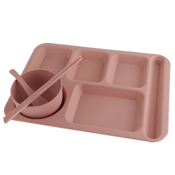 Bandeja De Comida Dividida De 5 Compartimentos - Con Un Tazón, Una De Sopa Y Palillos Divididos En Porciones Perfectamente Para Su Rosado Soledad Recipiente de la bandeja de almacenamiento de alimentos