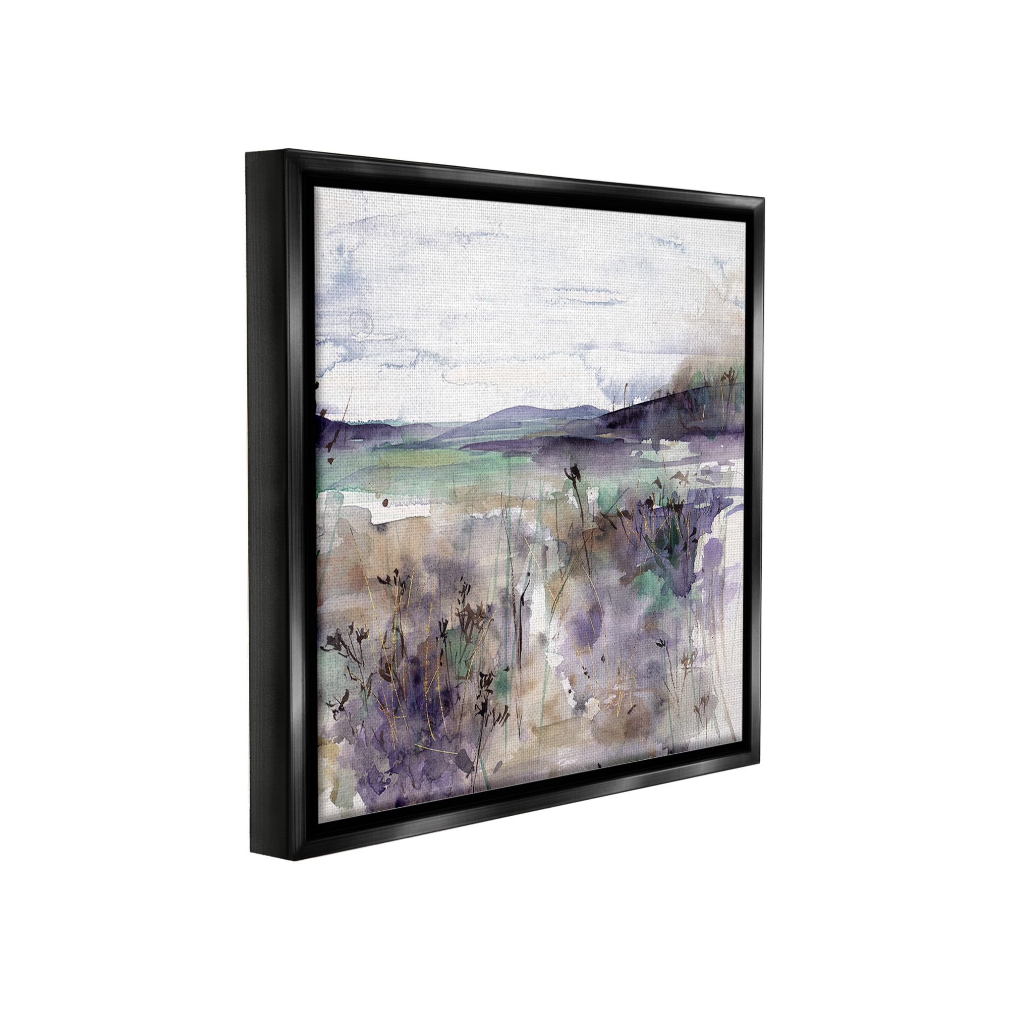 Stupell Industries Purple Mountain Distortion Landscape Painting Black Floater Framed Canvas Art Print Wall Art, 18 x 18