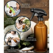 Liba 16 oz Amber Glass Refillable Empty Spray Bottles with Trigger Sprayer, 2 Pack
