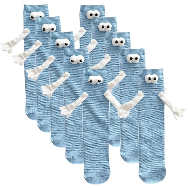 Calcetas Largas de Ojos y Manitas MagSoxBlue 5Pares Azul 5-9.5US Animados Calcetines Tubo Medio Magnéticos Poliéster.