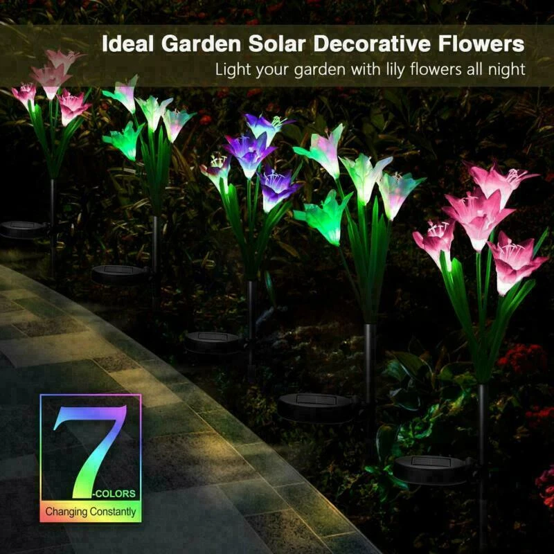 PURELY- 2 Pack Solar Power Lily Flower Led Lights Garden Stake Lamp Yard Outdoor Decor