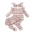 thumbnail image 3 of HAYIMI Baby Girls Halloween Pumpkin Print Long Sleeve Bodysuit Ruffle Skirt Leggings Headband Three Piece Outfit Sets Stylish Clothes Sets, 3 of 8