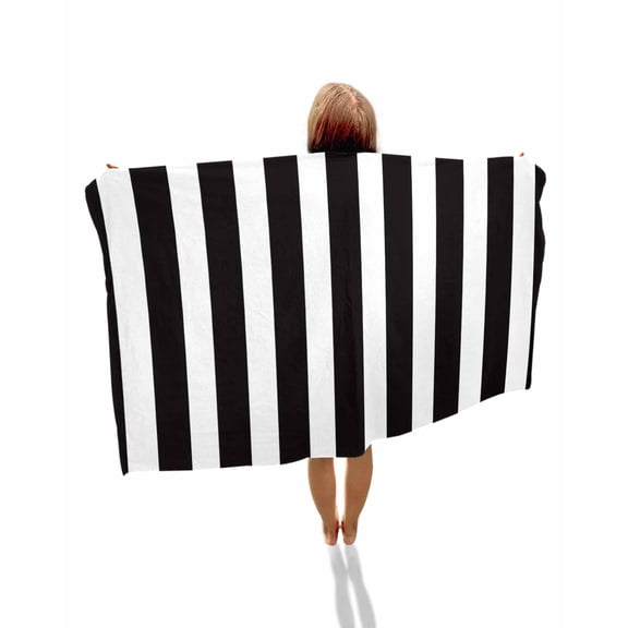 Black Striped Beach Towels Oversized Super Absorbent, Modern Farmhouse Black White Stripes Lightweight Bath Towel Quick Dry Sets For Bathroom/Pool/Rv Camping/Beach Play/Gym Room/Picnic 23"x47"