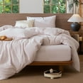 thumbnail image 4 of MooMee Striped Duvet Cover Set Oversized King 100% Washed Cotton Linen Like Textured Breathable 3-Piece (Greyish Pink& White Classic Stripes, 120"x98"), 4 of 8