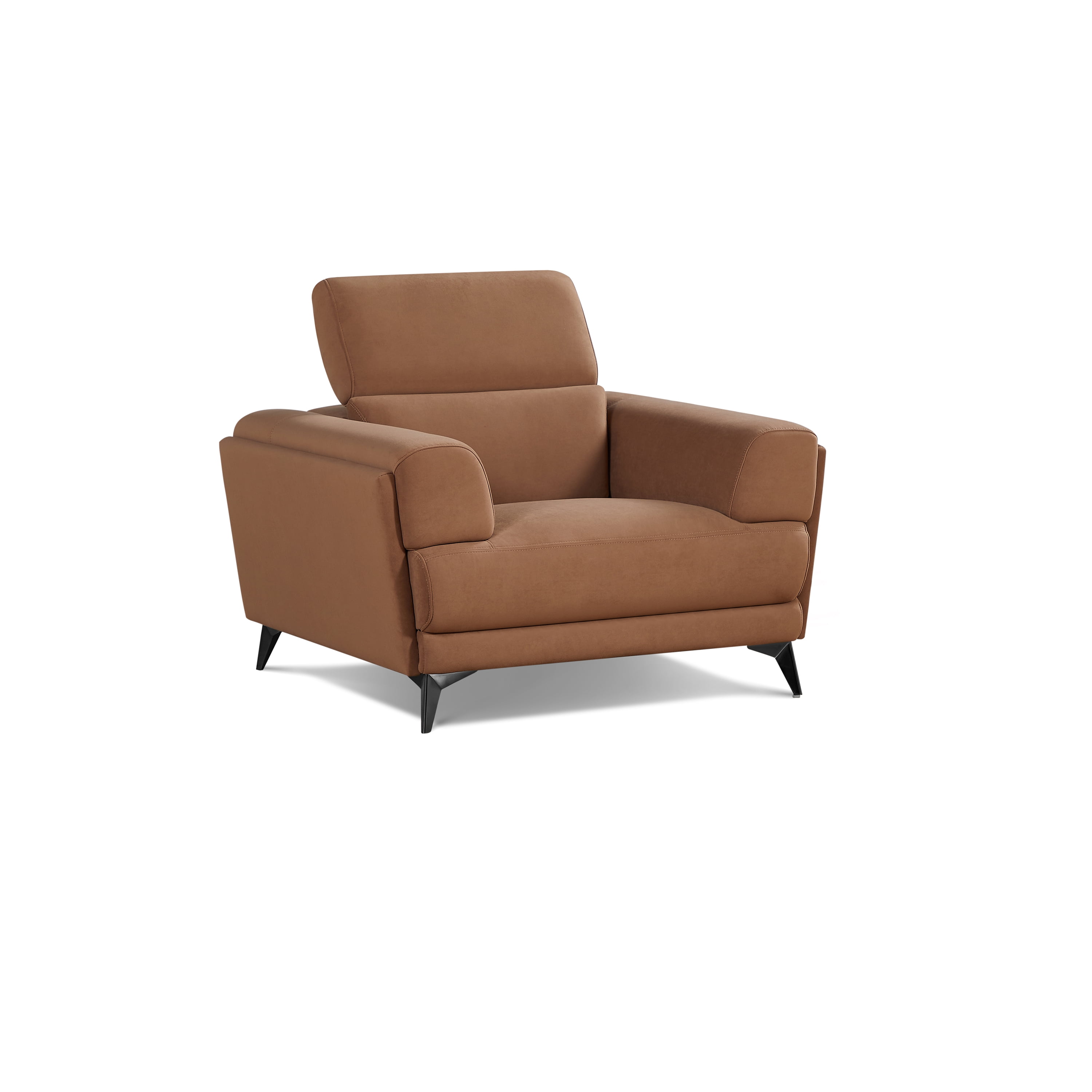 3-piece Contemporary Sofa Loveseat and Chair Living Room Set with Adjustable Headrest, Brown
