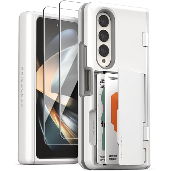 VRS Design Phone Case for Galaxy Z Fold 4, [Terra Guard Modern Go] Premium Wallet Phone Case with Hinge Protector & Card Holder (White)