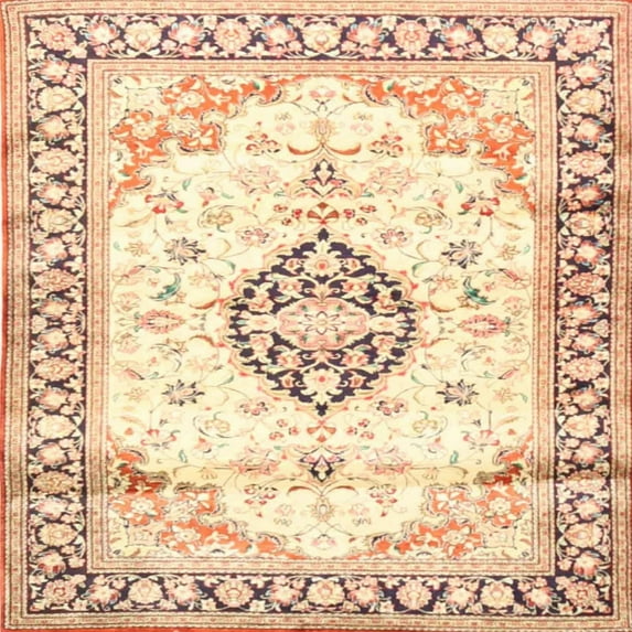 Ahgly Company Machine Washable Indoor Square Traditional Sunrise Orange Area Rugs, 8' Square