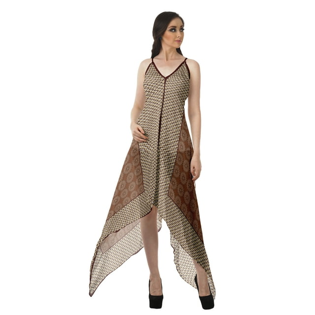 Moomaya Robe à Ourlet en Foulard pour Femmes, Imprimée, Col en V, Ourlet Asymétrique