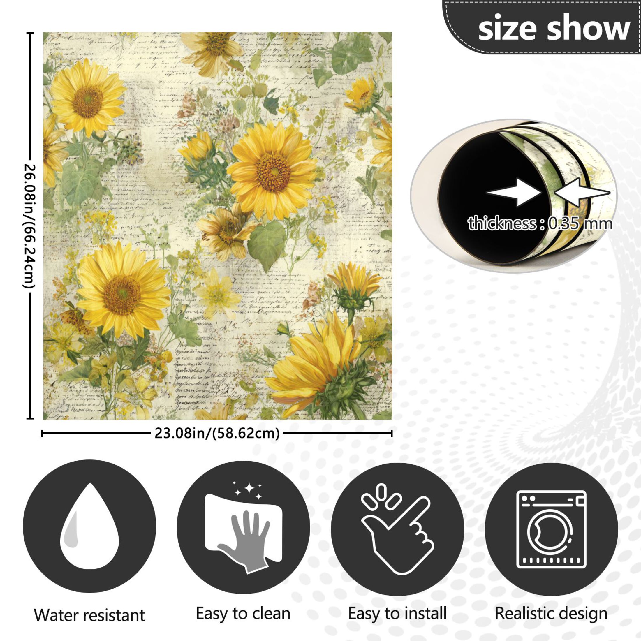 Dishwasher Magnetic Refrigerator Magnet Cover Sticker Home Decorative 23"x26" Vintage Faded Sunflowers