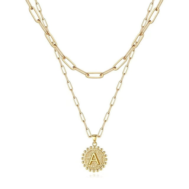 Collar Ursteel con inicial letra A, chapado en oro de 14 quilates, 18 cm