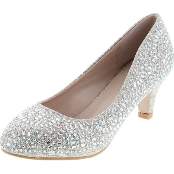 Forever Link Jemma-31 Womens Almond Toe Med Low Kitten Heel Jeweled Rhinestone Crystal Slide Slip On Pump Shoes