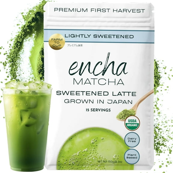 Encha Matcha Latte Powder Sweetened - Lightly Sweet Matcha Powder - First Harvest - Premium Japanese Matcha - 150g / 5.3oz