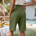 thumbnail image 4 of HKYNLAG Bermuda Shorts for Women Summer Half Shorts Pants Drawstring Elastic Waist Solid Color Cotton Linen Wide Leg Pants with Pockets Army Green 2XL, 4 of 8