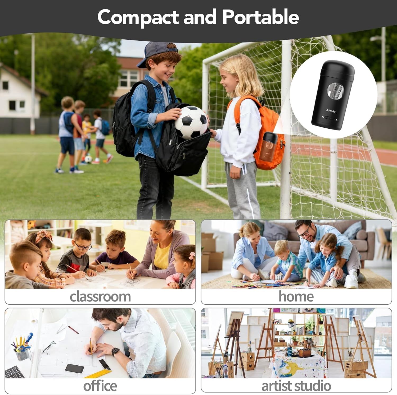 AFMAT Electric Pencil Sharpener, Fully Automatic Pencil Sharpener for 7-8mm Pencils & Colored Pencil, Auto in & Out, Rechargeable Vertical Hands-Free Sharpeners for Classroom/Home/Office,Black