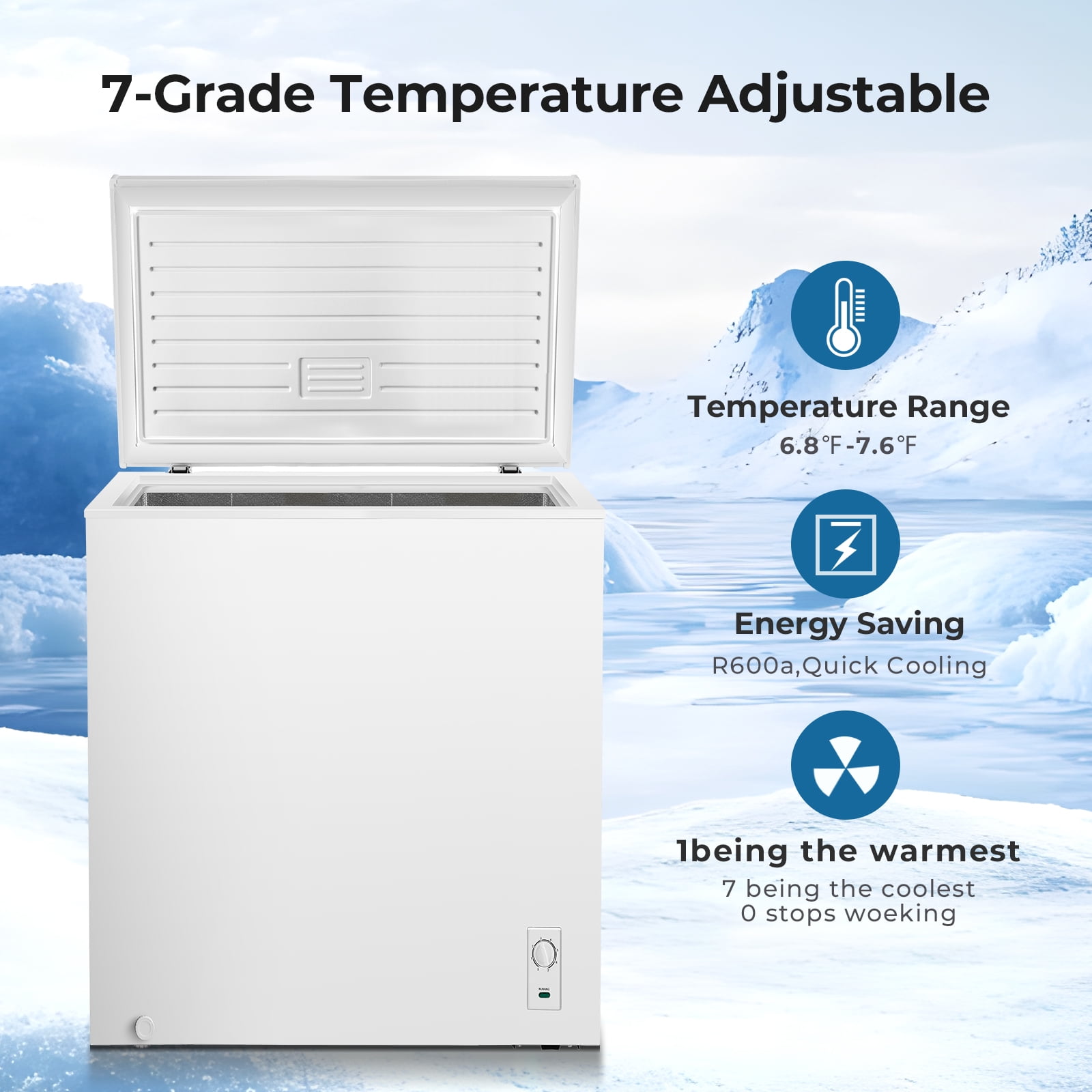 WAA 7.0 Cu.ft Chest Freezer Free Standing Top open Door White