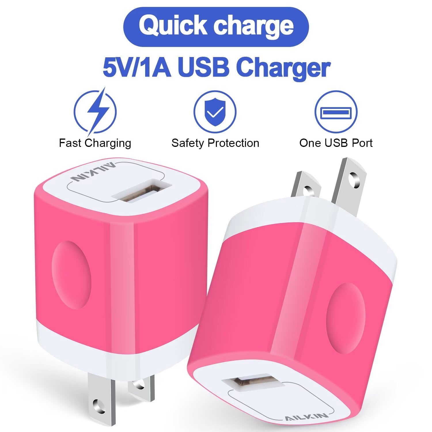 Compatible with iPhone Charger Fast Charging AILKIN 3Pack Charger Block with 6ft Cord Charging Block Plug Power USB Wall Charger Adapter Compatible with iPhone 14/13/12/11,Pink