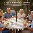 thumbnail image 3 of Round Outdoor Tablecloth with Umbrella Hole and Zipper, Beige Striped Tablecloth with Elastic Waterproof, Modern Thin Line Vertical Stripes Patio Table Covers for 31" - 35" Picnic Pool Tables, 3 of 9