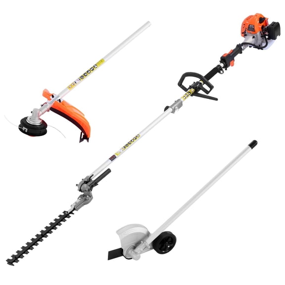 26cc 4-in-1 Gas Powered Handheld Hedge Trimmer & String Trimmer Combo Kit, Includes Edger and Brush Cutter Attachments with Full Protective Gear Set for Shrubs, Bushes, and Lawn Care