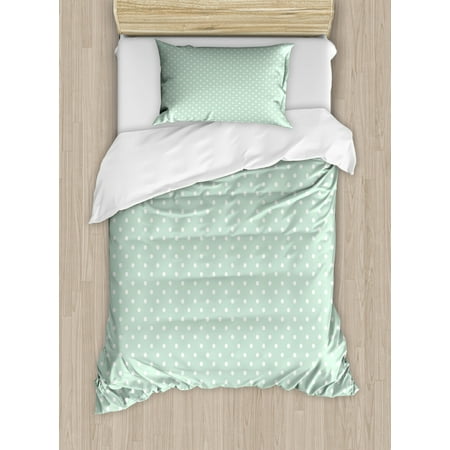 Green Duvet Cover Set Retro Style Baby Nursery Themed Pattern Retro Style Baby Nursery Themed Pattern