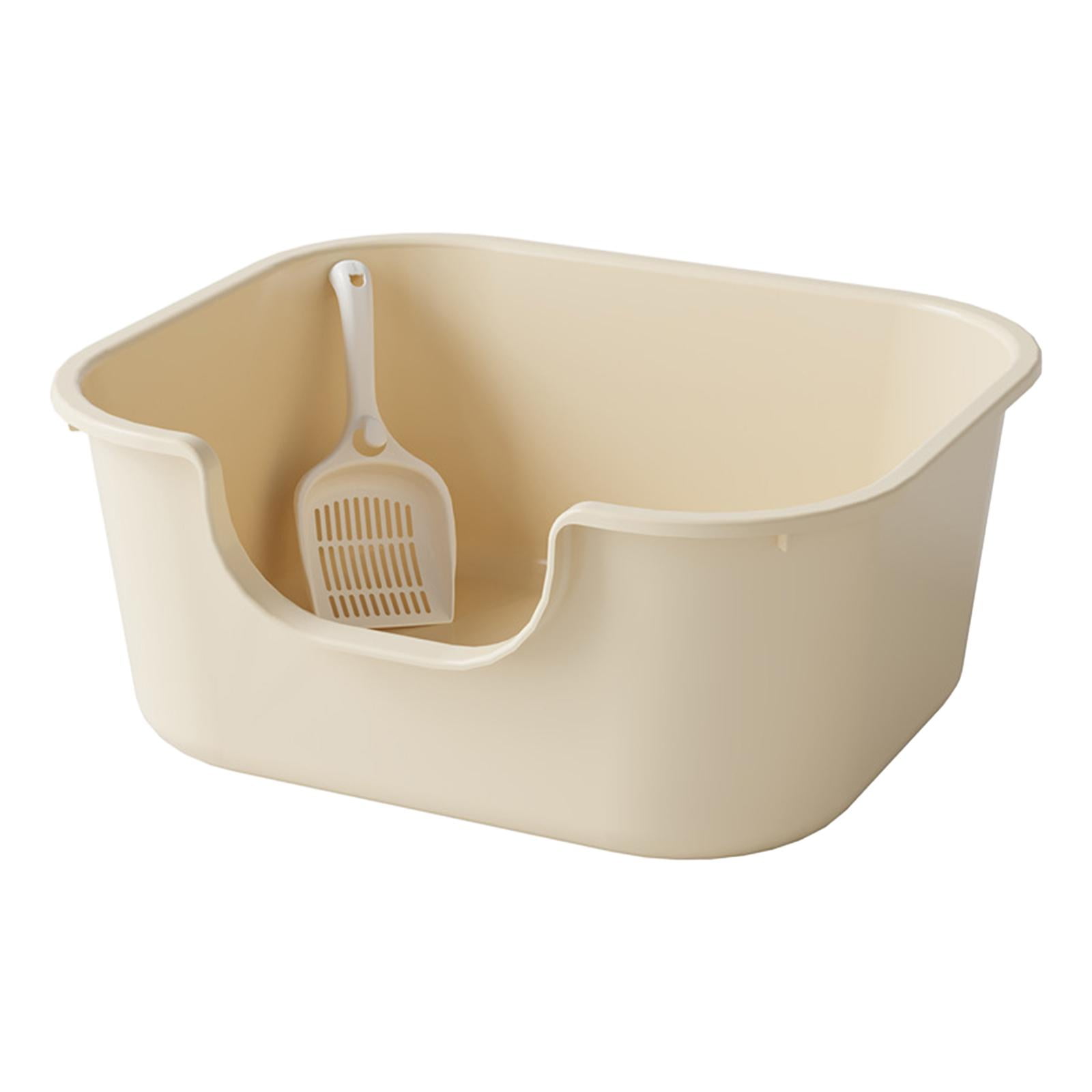 Cat Litter Basin Cat Litter Box with High Side Splashproof Kitty Litter Pans Open Top Pet Litter Tray for Small and Large Cats Coffee Color