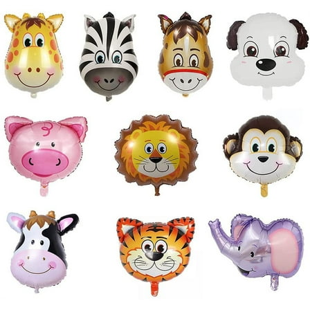 STONCEL 10PCS Animal Balloons, 25Inch Giant Zoo Animal Balloons Kit, Jungle Safari Animals Theme Birthday Party Decorations for Kids Gift Baby Shower Party Supplies