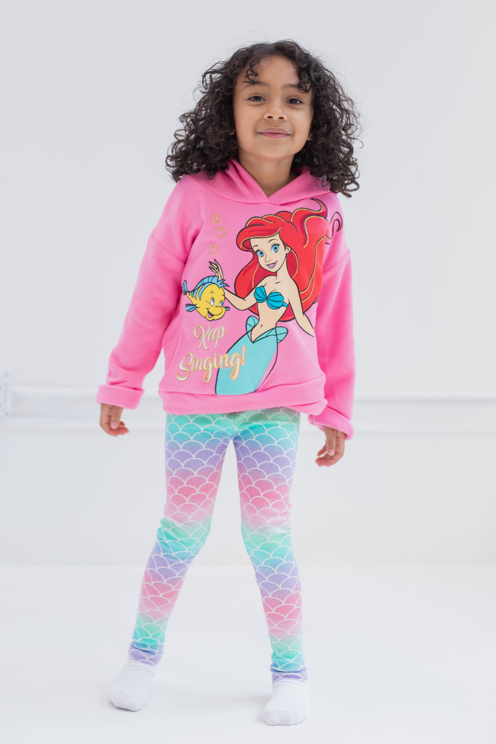 Disney Princess Ariel Toddler Girls Pullover Crossover Fleece Hoodie and Leggings Outfit Set Infant to Big Kid