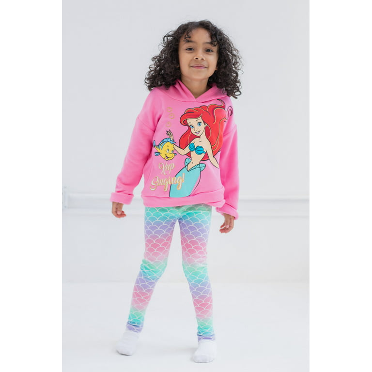 Disney Princess Ariel Big Girls Pullover Crossover Fleece Hoodie and  Leggings Outfit Set Infant to Big Kid 