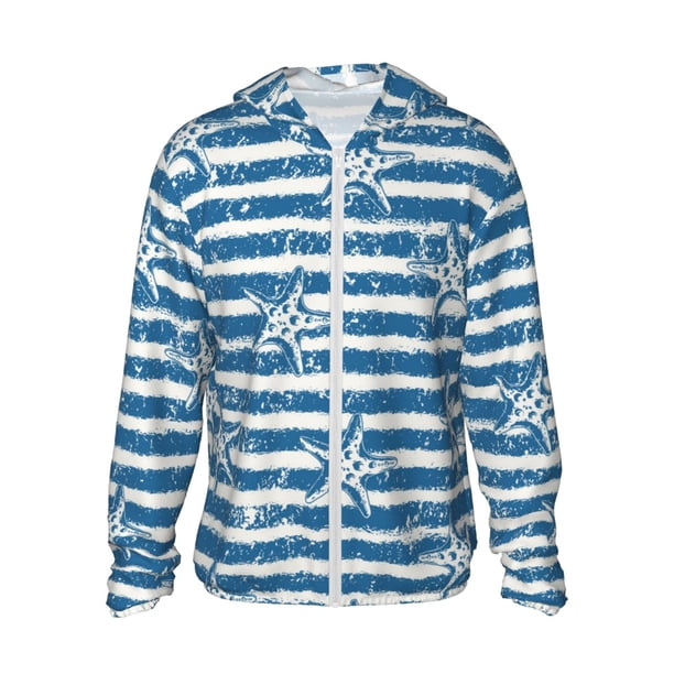 Balery Ocean on Striped Sudadera ligera de manga larga con capucha y protección solar UPF 50+ para hombre y mujer, ideal para pesca y running-Large