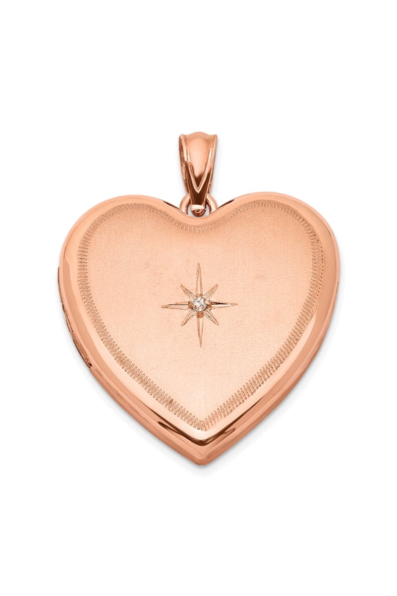 Sterling Silver Rose & Diamond 24mm D/C Heart Locket Charm Pendant