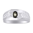 thumbnail image 1 of RYLOS Men's Rings Sterling Silver Classic Nugget 6X4MM Oval Gemstone & Diamond Ring Black Star Sapphire March Birthstone Ring Size 12, 1 of 7