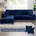 thumbnail image 3 of Sectional Couch Covers 2-Piece Softness L Shaped Sofa Cover Super Stretch L-Type Couch Slipcover with 2Pcs Pillowcases Sofa Slipcover 3 Seater + 3 Seater Furniture Protector (Navy), 3 of 14