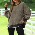 thumbnail image 2 of Sweaters For Women Oversized Knit Striped Long Sleeve Crewneck Casual Loose Pullover Tops Khaki L Womens Sweaters, 2 of 6